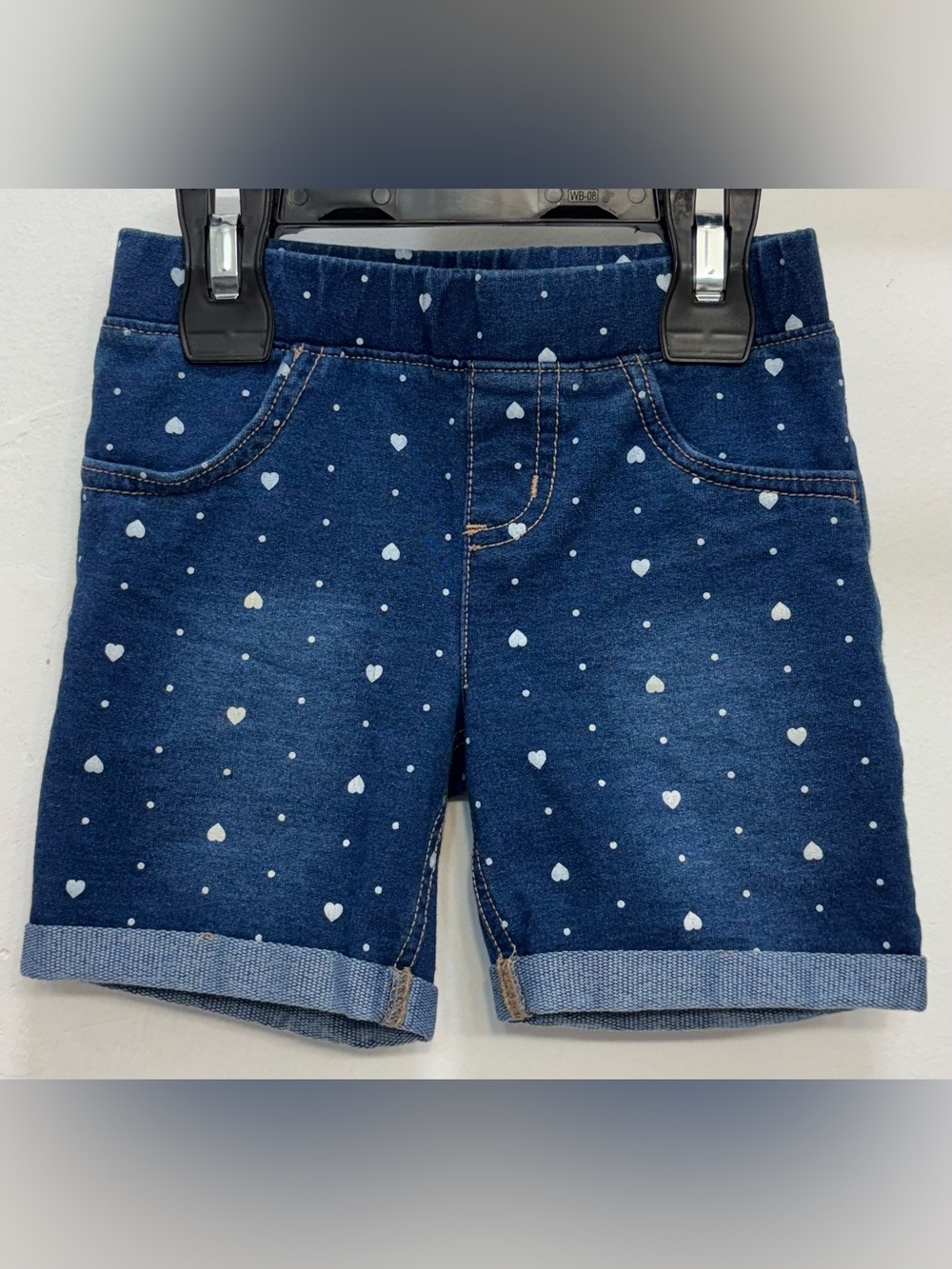 Jumping Beans Dark Blue Wash & White Hearts Denim Jean Shorts Girls Size 4